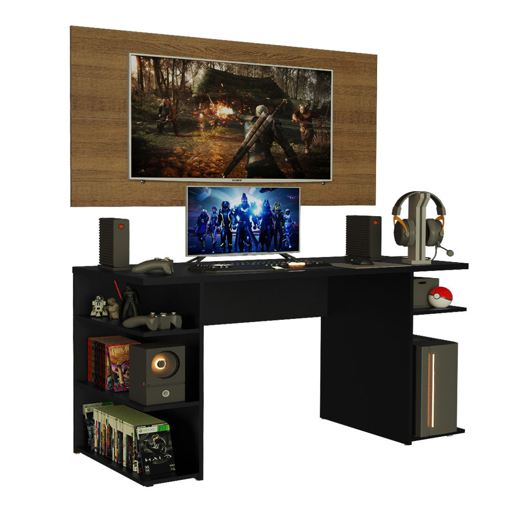 Mesa para Computador Gamer Madesa 9409 e Painel para TV até 50 Polegadas Preto/Rustic
