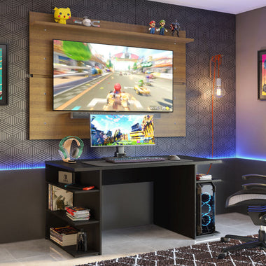 Mesa para Computador Gamer Madesa 9409 e Painel para TV até 65 Polegadas Preto/Rustic