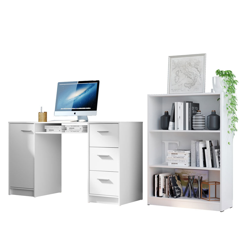 Escrivaninha Madesa Alaska + Estante Livreiro 6907 Branco