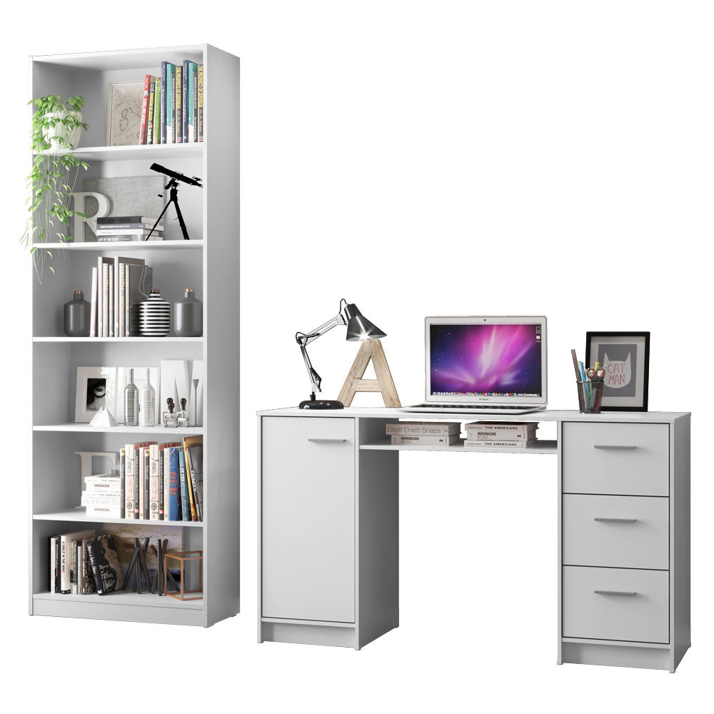 Escrivaninha Madesa Alaska + Estante Livreiro 6908 Branco