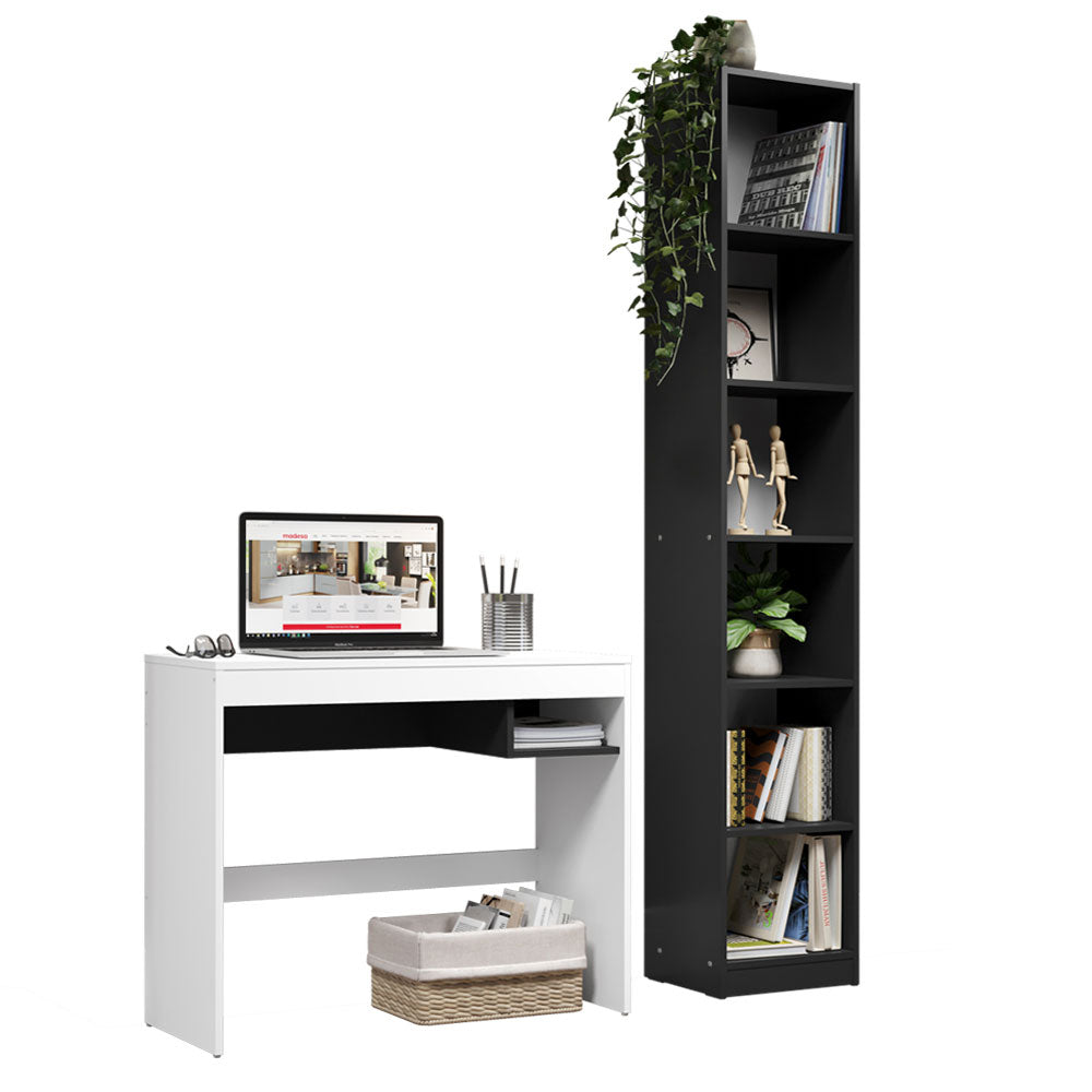 Escrivaninha Madesa Rubi + Estante Livreiro 6906 Branco/Preto