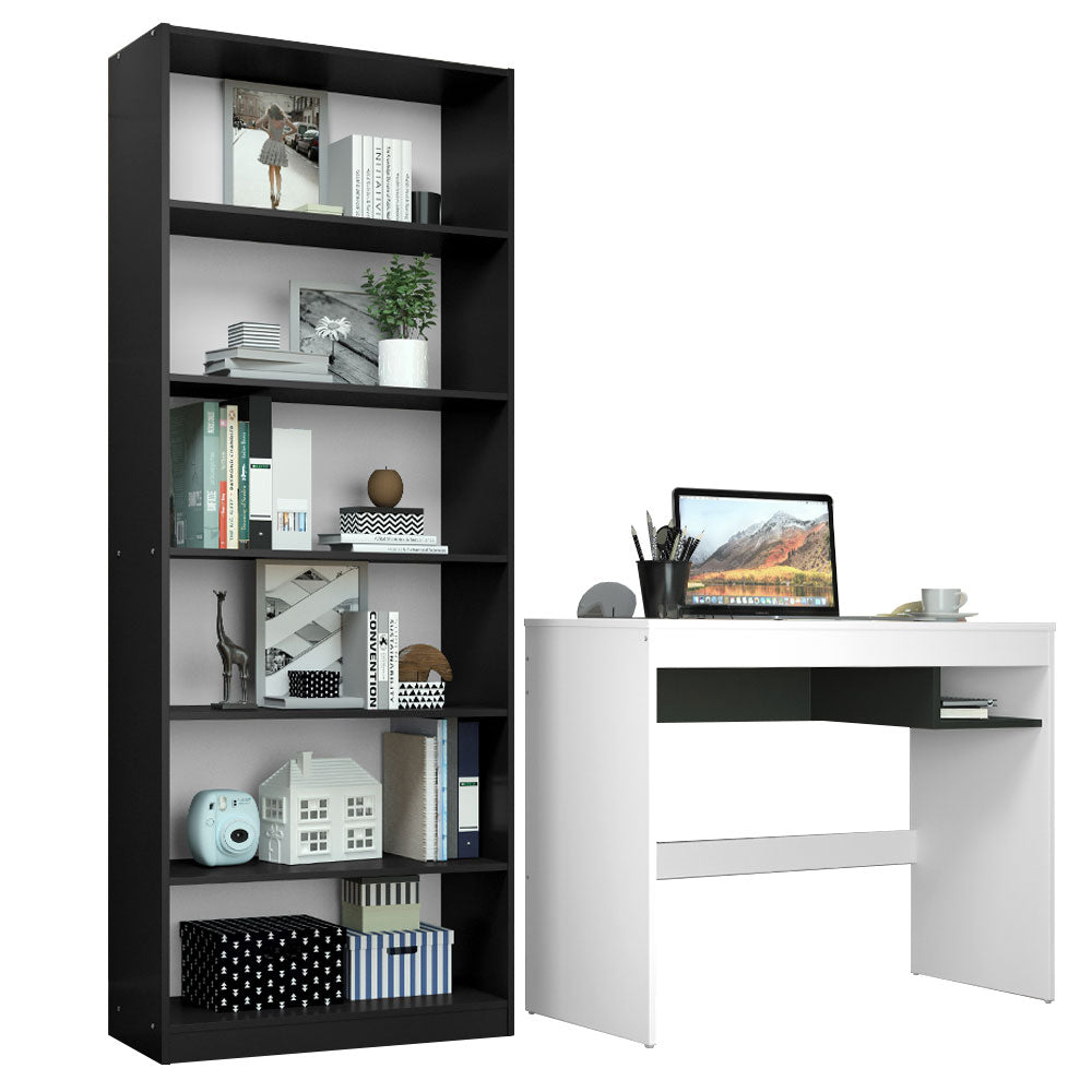 Escrivaninha Madesa Rubi + Estante Livreiro 6908 Branco/Preto