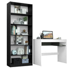 Escrivaninha Madesa Rubi + Estante Livreiro 6908 Branco/Preto