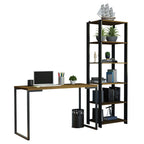 Conjunto Escritório Home Office com Mesa Industrial + Estante Preto/Rustic Madesa