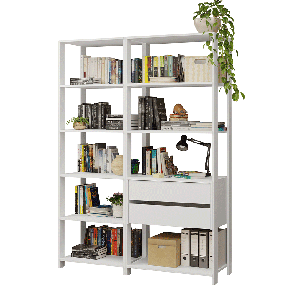 Estante Armário Multiuso para Escritório 129cm 9 Prateleiras 2 Gavetas Branco Madesa