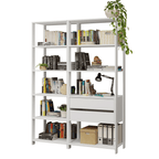 Estante Armário Multiuso para Escritório 129cm 9 Prateleiras 2 Gavetas Branco Madesa