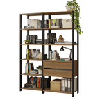 Estante Armário Multiuso para Escritório 129cm 9 Prateleiras 2 Gavetas Rustic/Preto Madesa