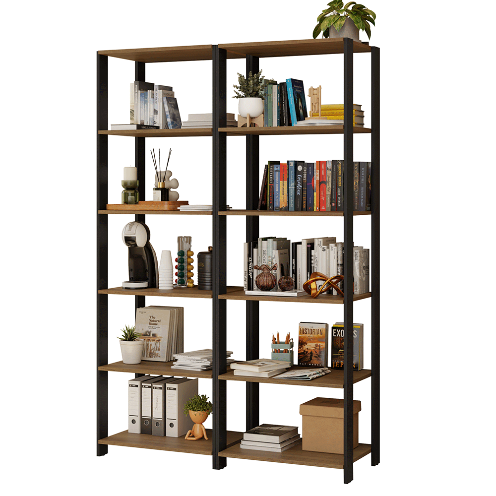 Estante Armário Multiuso para Escritório 118cm 10 Prateleiras Rustic/Preto Madesa