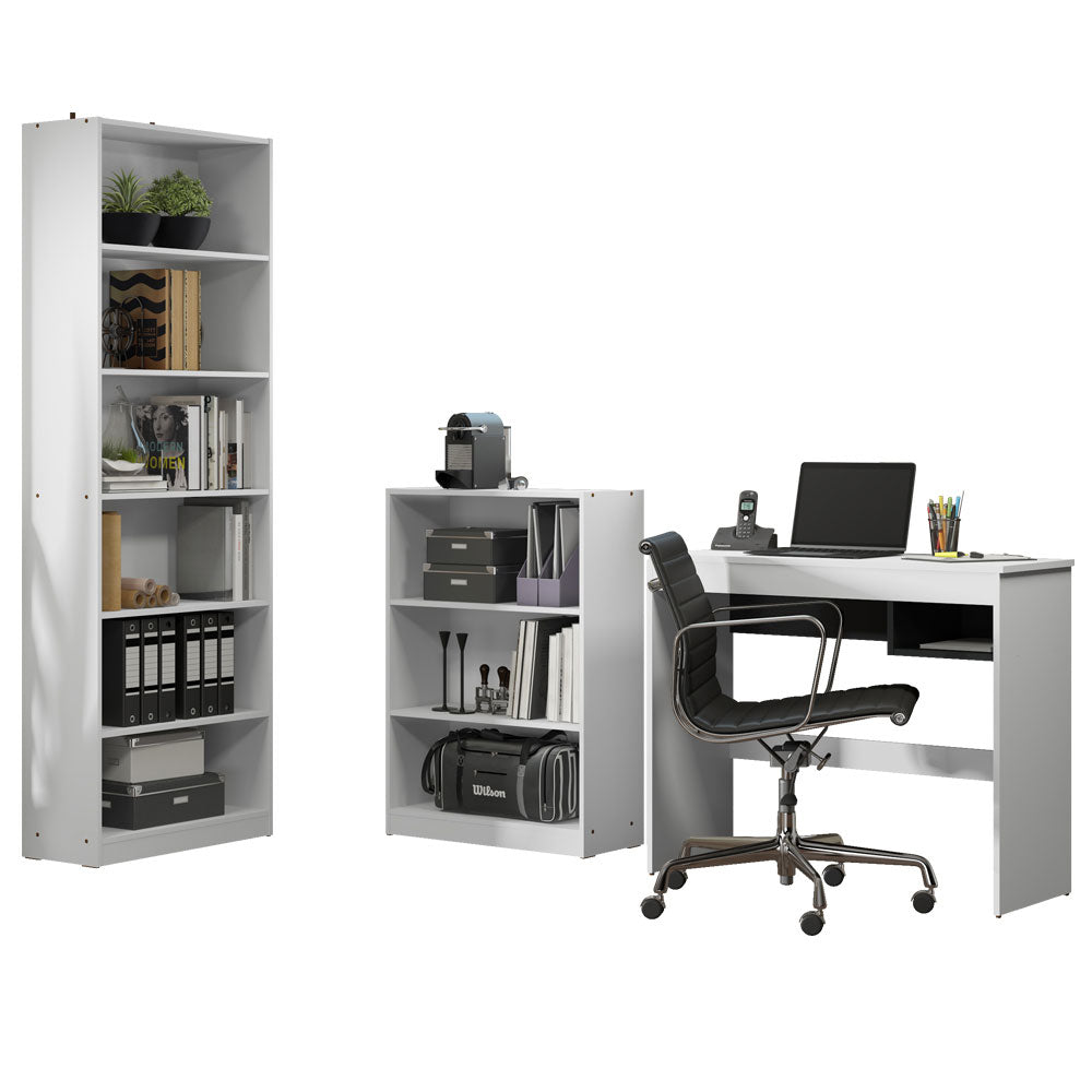 Escrivaninha Madesa Rubi + Estante 6908 + Estante 6907 Branco/Preto