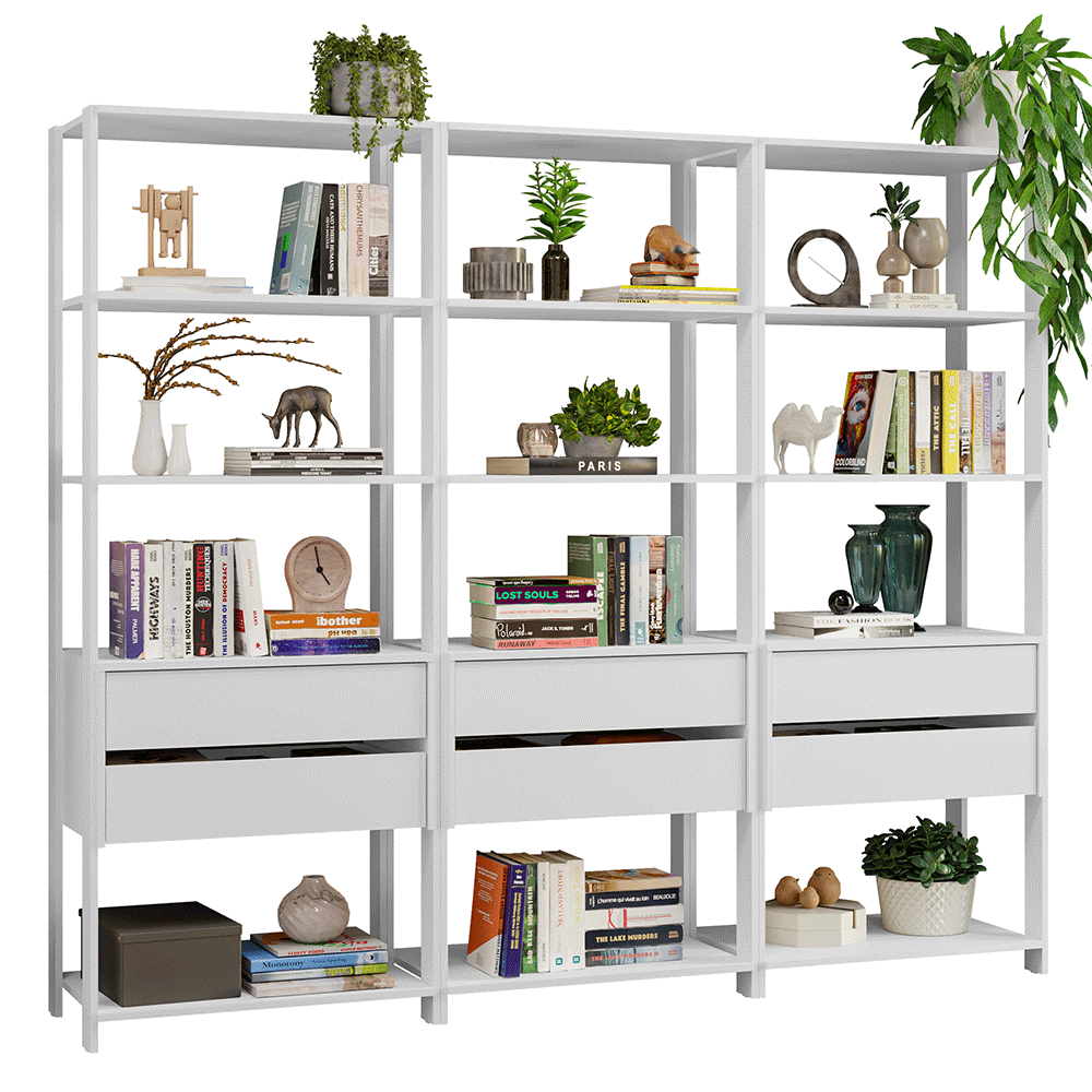 Estante Armário Multiuso para Livros 6 Gavetas 12 Prateleiras 210cm Branco Madesa