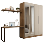 Conjunto Home Office 2 Armários Neo com Espelhos 1 Escrivaninha 2 Prateleiras Rustic/Crema Madesa