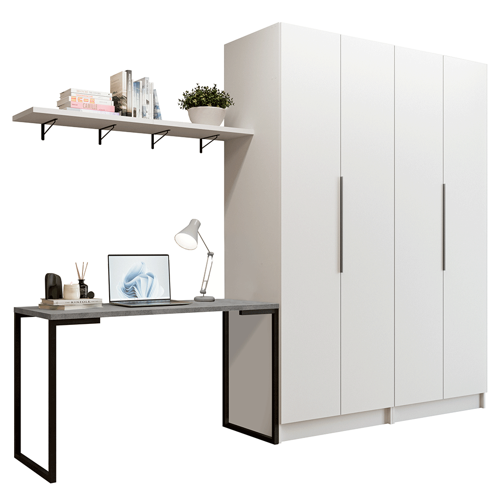 Conjunto Home Office 2 Armários Neo 1 Escrivaninha 2 Prateleiras Branco Madesa