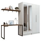 Conjunto Home Office 2 Armários Neo com Espelhos 1 Escrivaninha 2 Prateleiras Branco/Rustic Madesa
