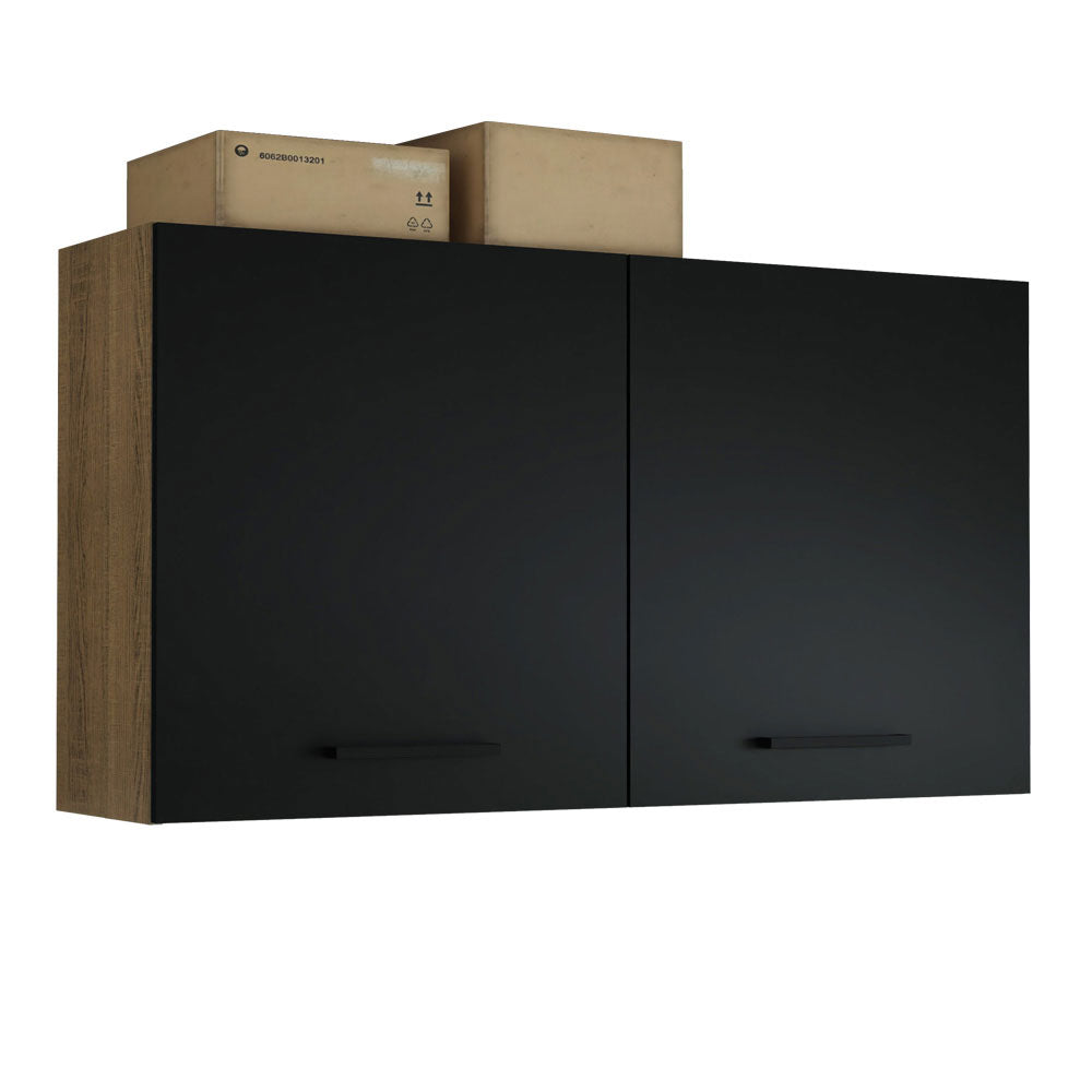 Armário Aéreo Multiuso 120cm 2 Portas Rustic/Preto Agata Madesa