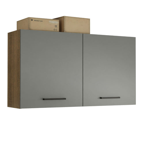 Armário Aéreo Multiuso 120cm 2 Portas Rustic/Cinza Agata Madesa