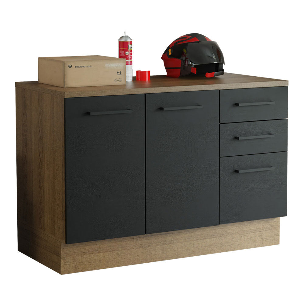 Balcão Multiuso 120cm 2 Portas 3 Gavetas Rustic/Preto Agata Madesa