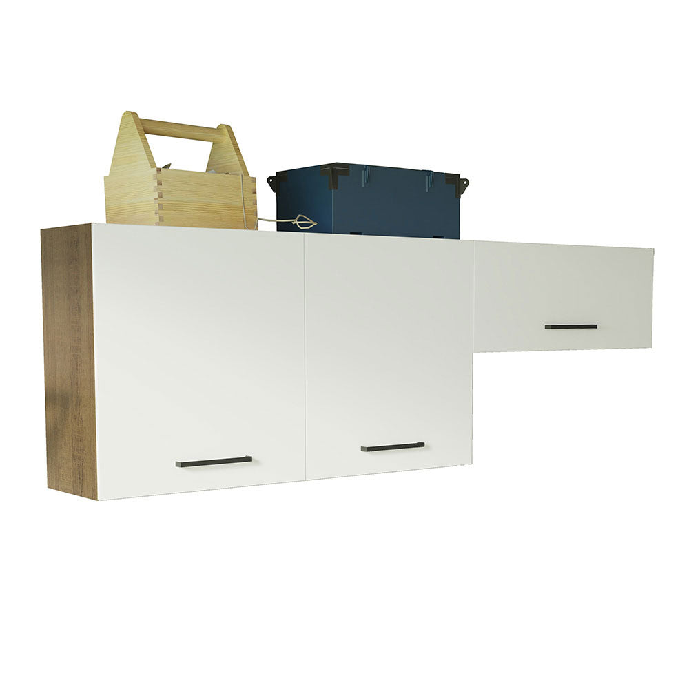 Kit com 2 Armários Aéreos Multiuso 3 Portas Rustic/Branco Agata Madesa