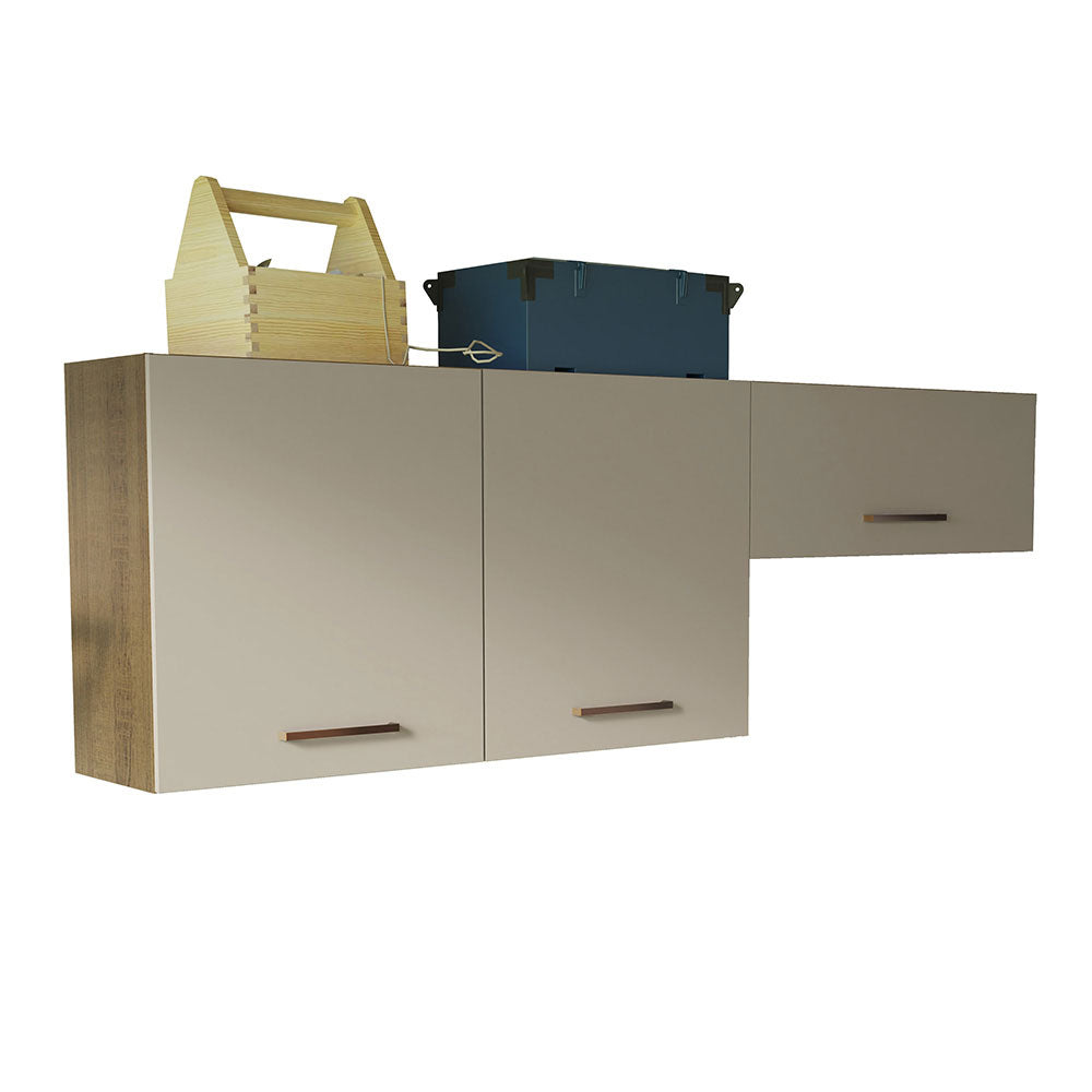Kit com 2 Armários Aéreos Multiuso 3 Portas Rustic/Crema Agata Madesa