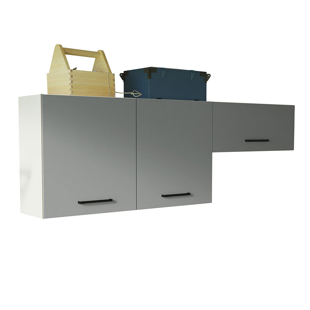 Kit com 2 Armários Aéreos Multiuso 3 Portas Branco/Cinza Agata Madesa