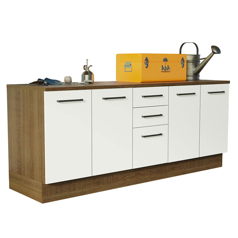 Kit com 2 Balcões Multiuso 4 Portas 3 Gavetas Rustic/Branco Agata Madesa