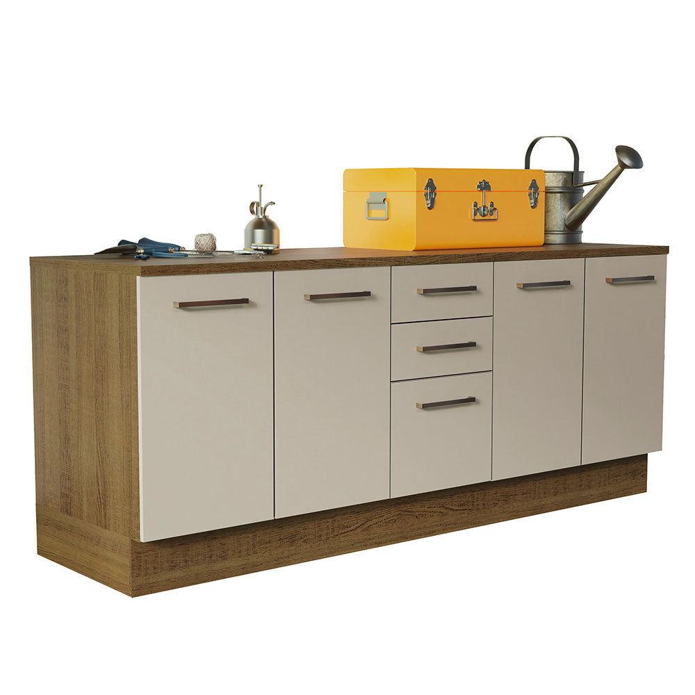 Kit com 2 Balcões Multiuso 4 Portas 3 Gavetas Rustic/Crema Agata Madesa