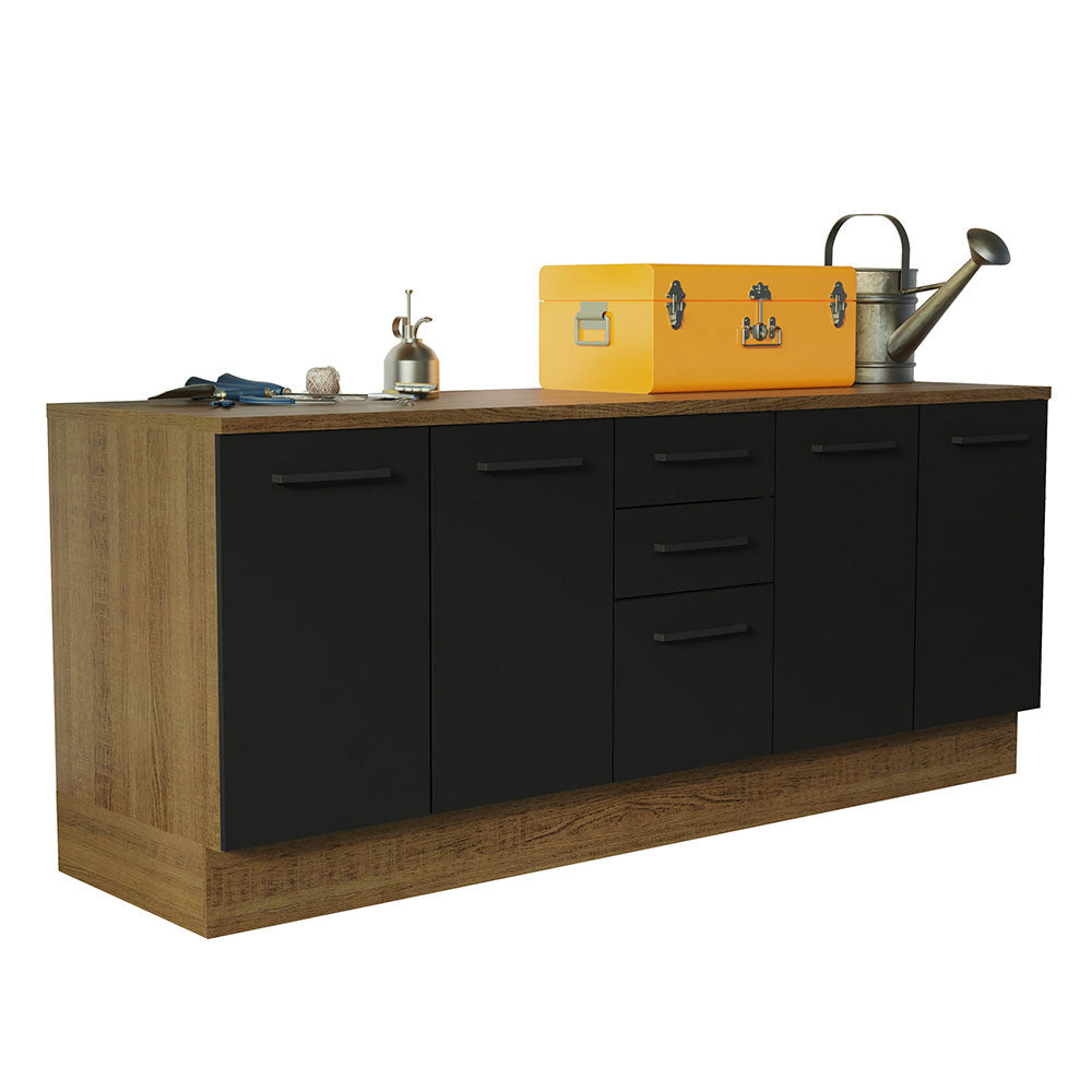 Kit com 2 Balcões Multiuso 4 Portas 3 Gavetas Rustic/Preto Agata Madesa