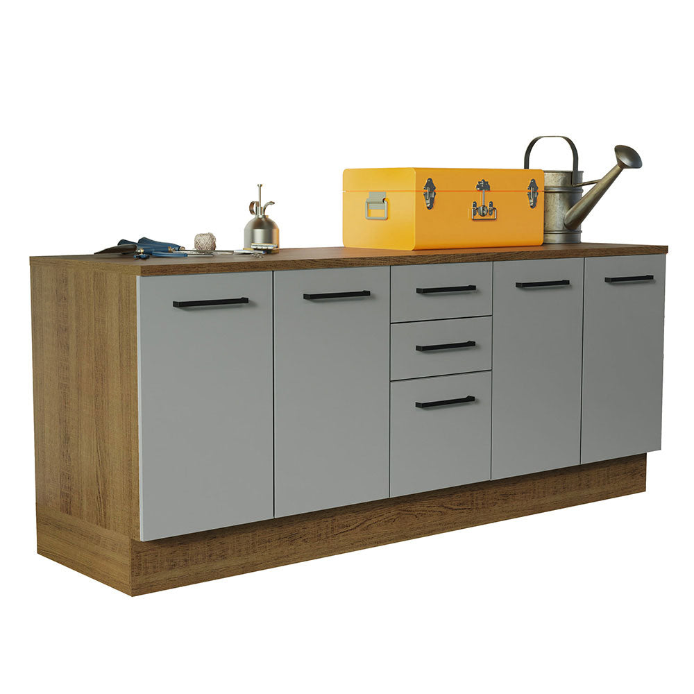 Kit com 2 Balcões Multiuso 4 Portas 3 Gavetas Rustic/Cinza Agata Madesa