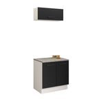 Kit com Balcão e Armário Aéreo Multiuso 80cm Branco/Preto Agata Madesa