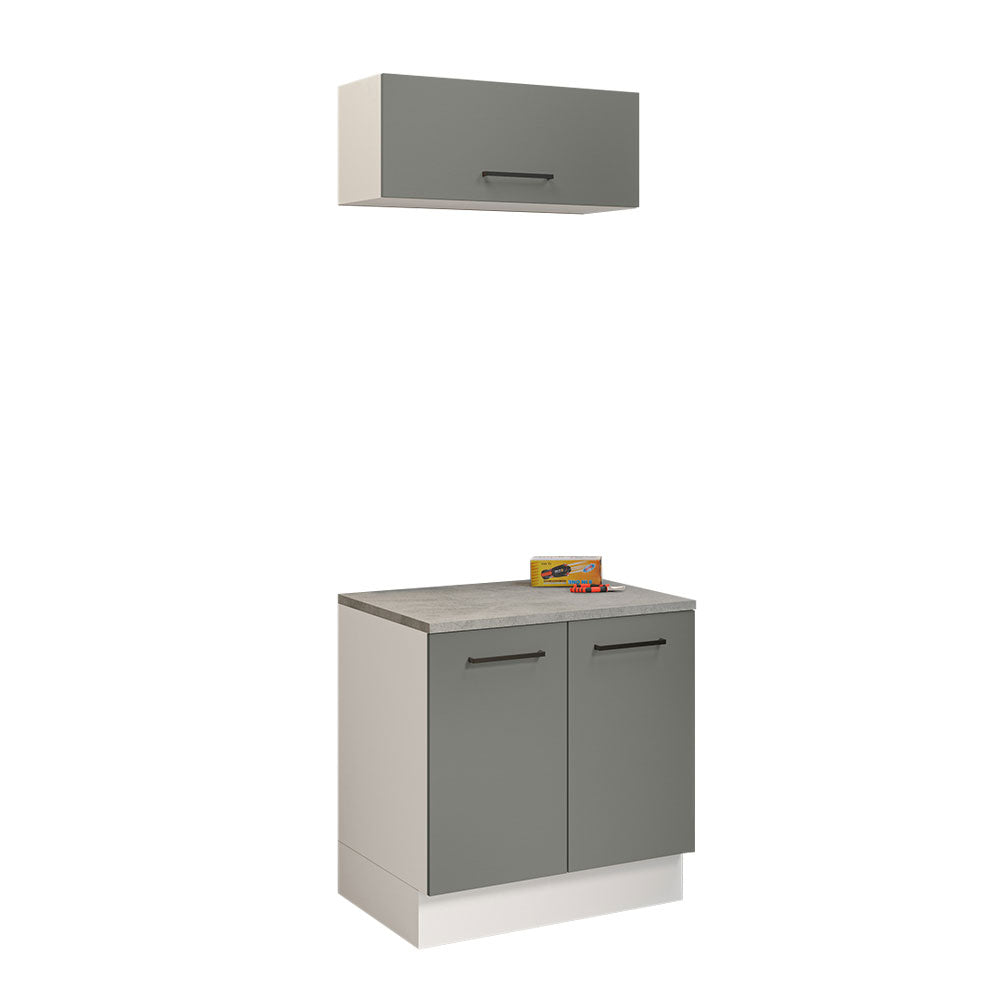 Kit com Balcão e Armário Aéreo Multiuso 80cm Branco/Cinza Agata Madesa