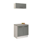 Kit com Balcão e Armário Aéreo Multiuso 80cm Branco/Cinza Agata Madesa