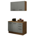 Kit com Balcão e Armário Aéreo Multiuso 120cm Rustic/Cinza Agata Madesa