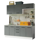 Kit com 2 Balcões e 2 Armários Aéreos Multiuso 200cm Branco/Cinza Agata Madesa