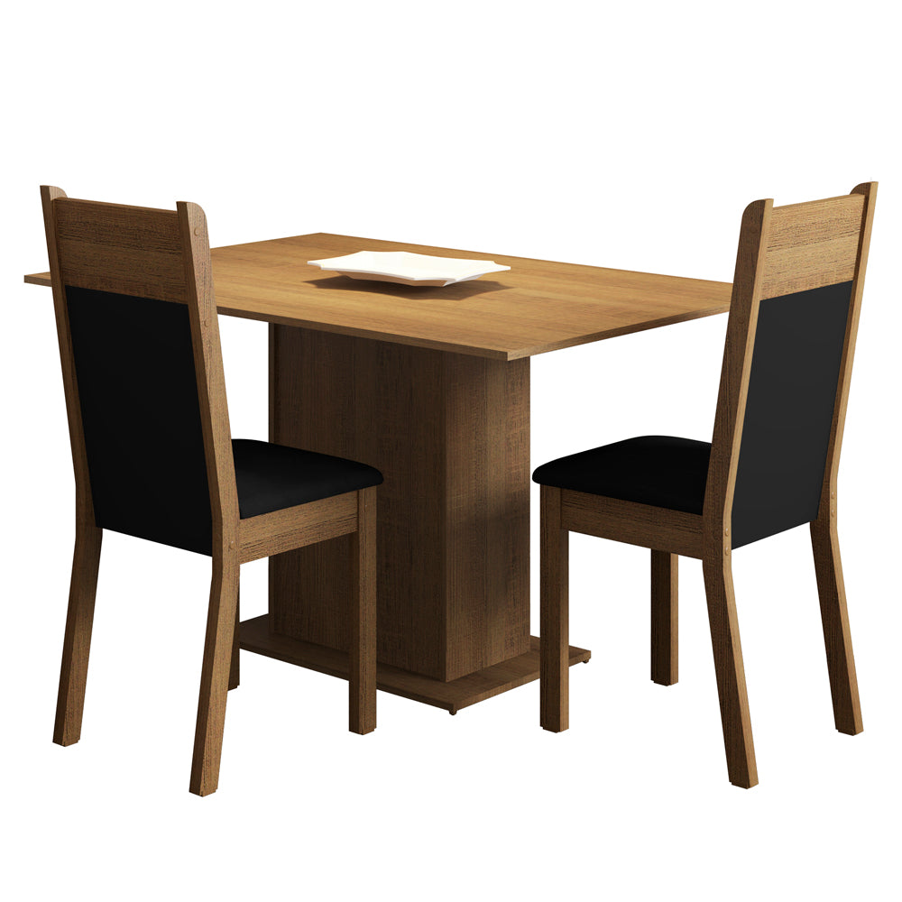 Conjunto Sala de Jantar Madesa Gabi Mesa Tampo de Madeira com 2 Cadeiras Rustic/Preto/Sintético Preto