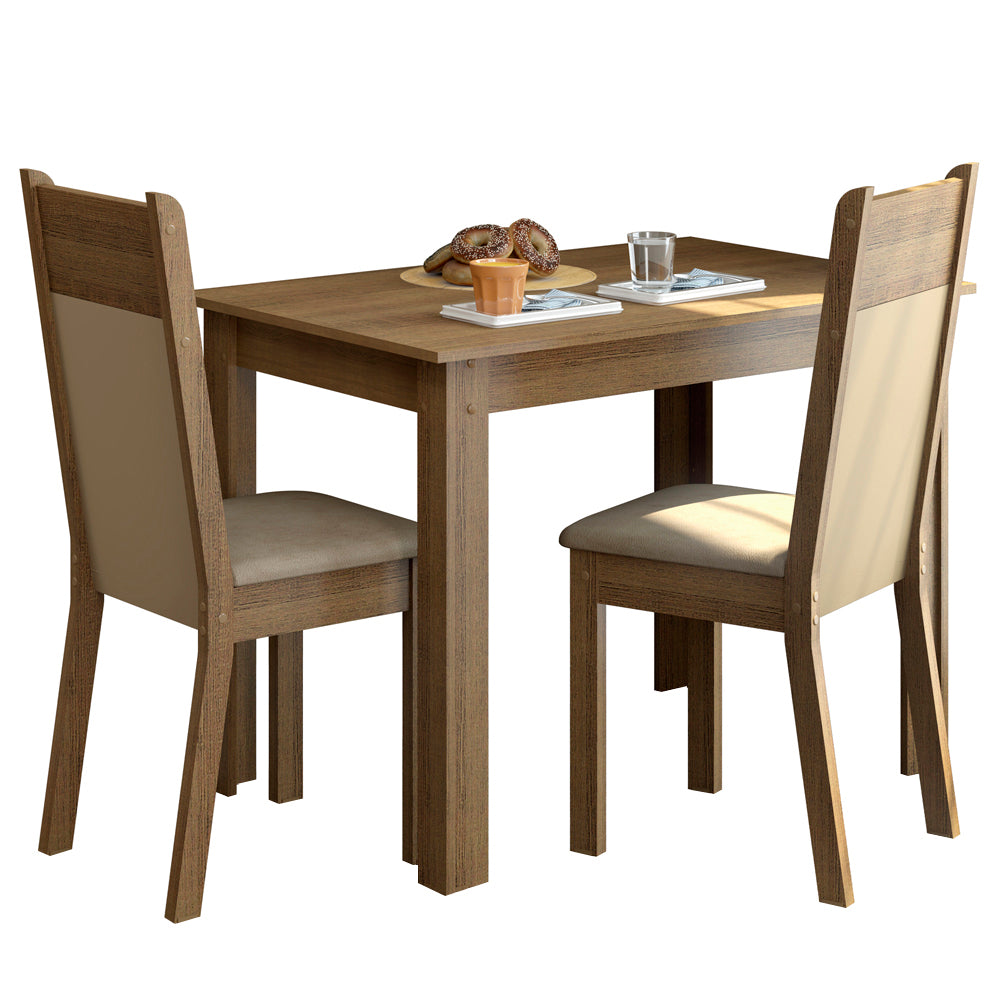 Conjunto Sala de Jantar Madesa Lola Mesa Tampo de Madeira com 2 Cadeiras Rustic/Crema/Sintético Bege