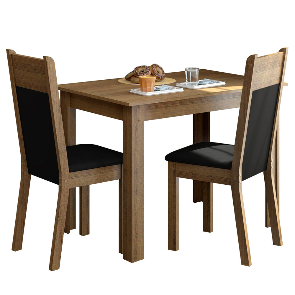 Conjunto Sala de Jantar Madesa Lola Mesa Tampo de Madeira com 2 Cadeiras Rustic/Preto/Sintético Preto