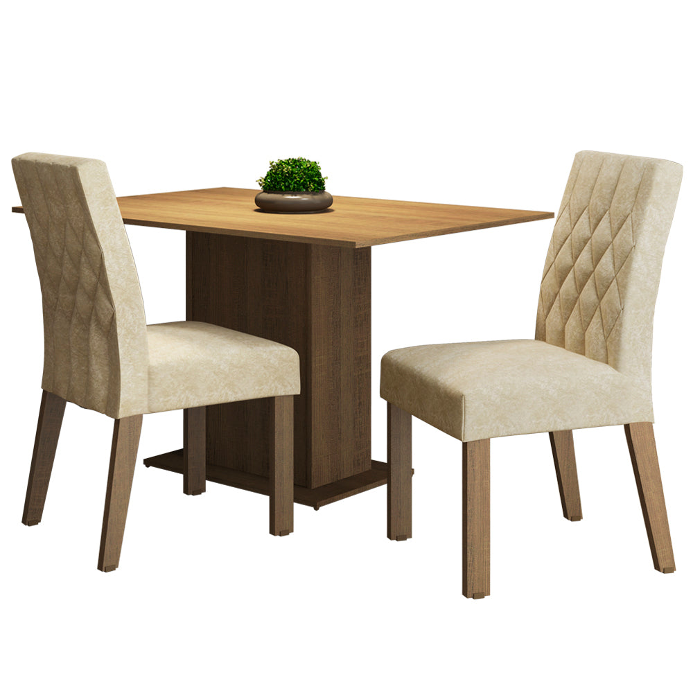 Conjunto Sala de Jantar Madesa Lia Mesa Tampo de Madeira com 2 Cadeiras Rustic/Imperial