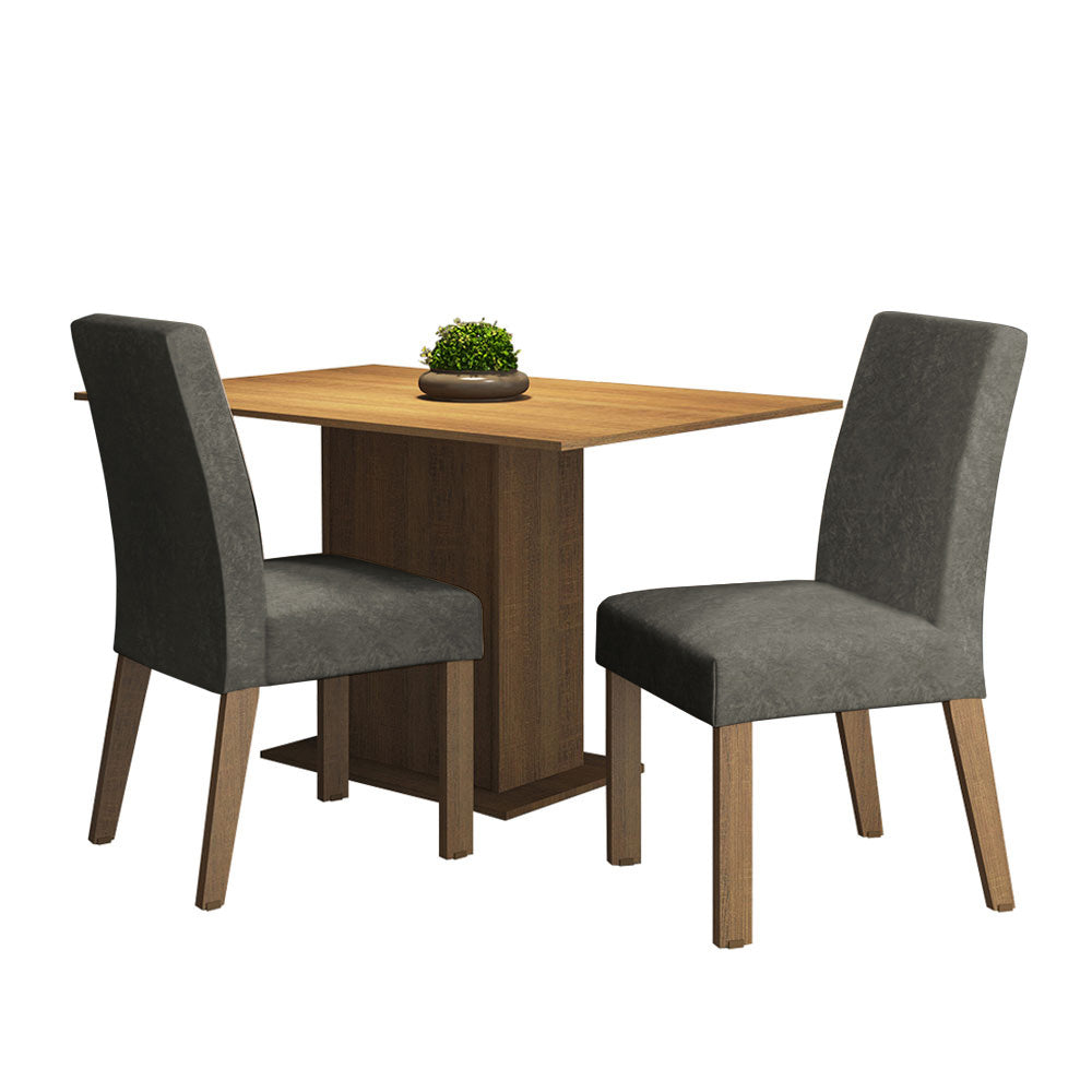 Conjunto Sala de Jantar Mesa Tampo de Madeira 2 Cadeiras Rustic/Silver Manu Madesa