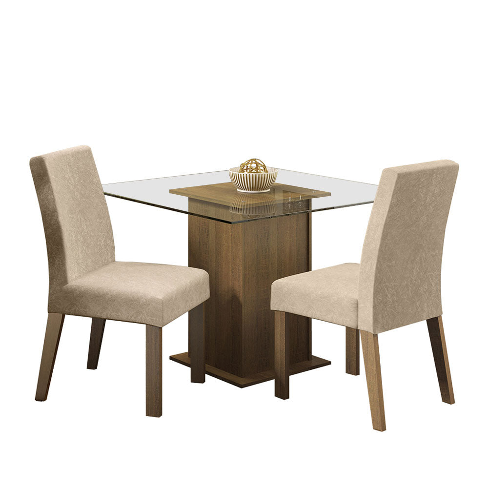 Conjunto Sala de Jantar Madesa Luli Mesa Tampo de Vidro com 2 Cadeiras Rustic/Imperial