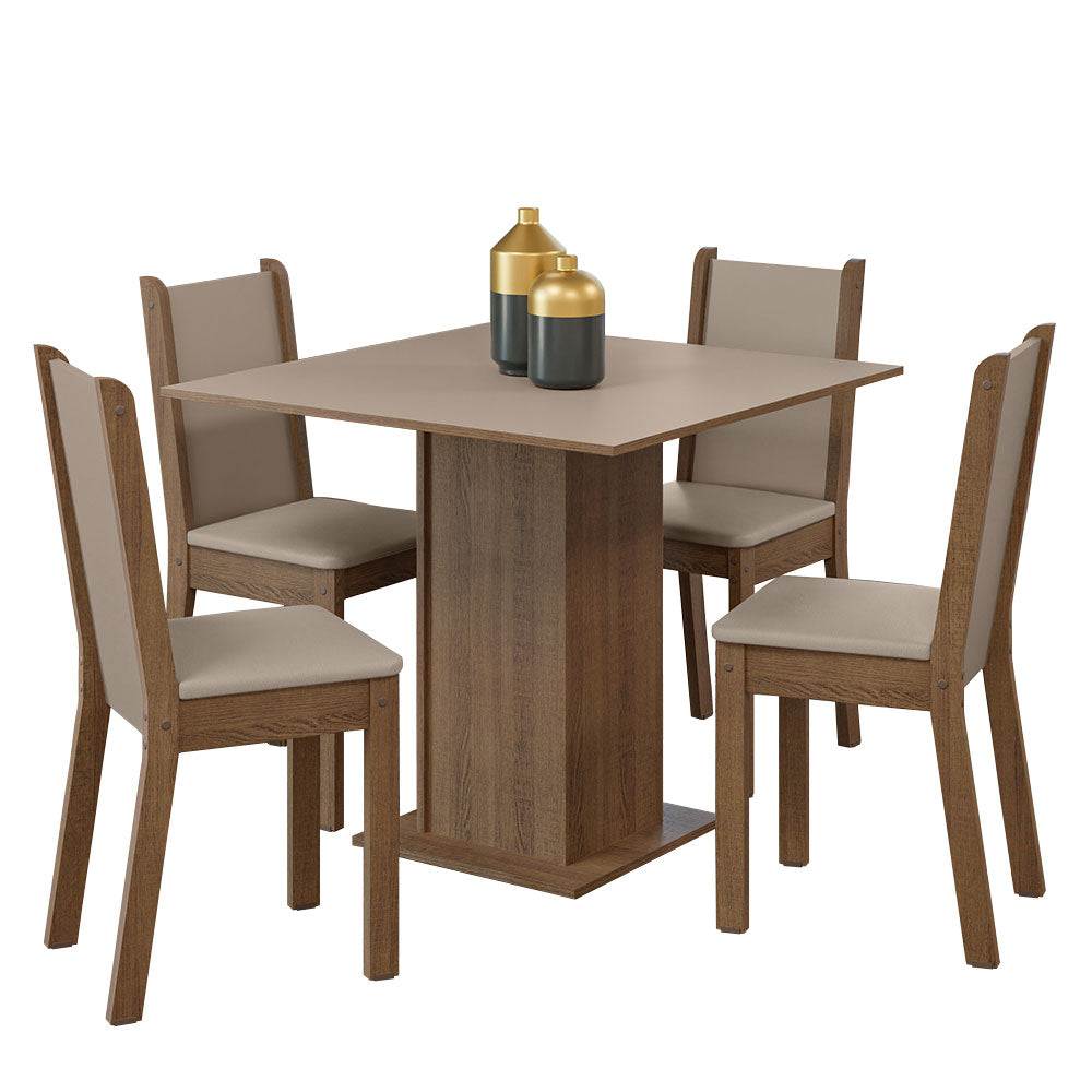 Conjunto Sala de Jantar Mesa Tampo de Madeira com 4 Cadeiras Rustic/Crema/Sintético Bege Madesa Alana
