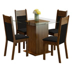 Conjunto Sala de Jantar Madesa Anita Mesa Tampo de Vidro com 4 Cadeiras Rustic/Preto/Sintético Preto