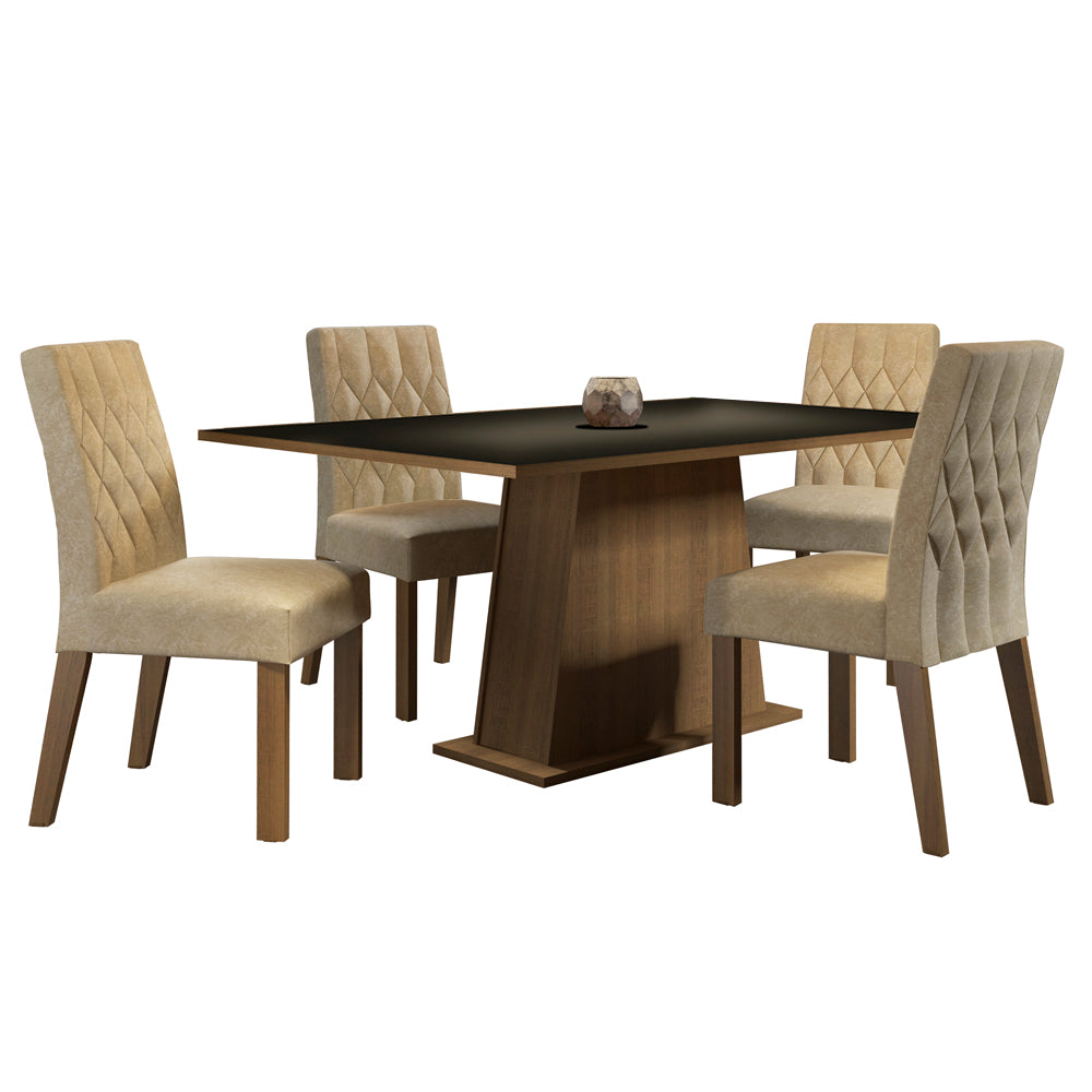 Conjunto Sala de Jantar Madesa Ingrid Mesa Tampo de Madeira com 4 Cadeiras Rustic/Preto/Imperial