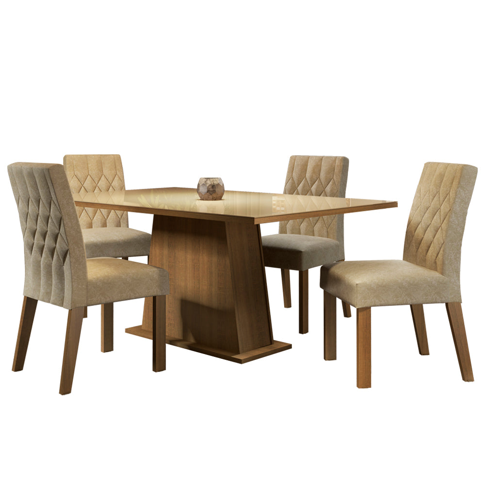 Conjunto Sala de Jantar Madesa Grazi Mesa Tampo de Vidro com 4 Cadeiras Rustic/Crema/Imperial