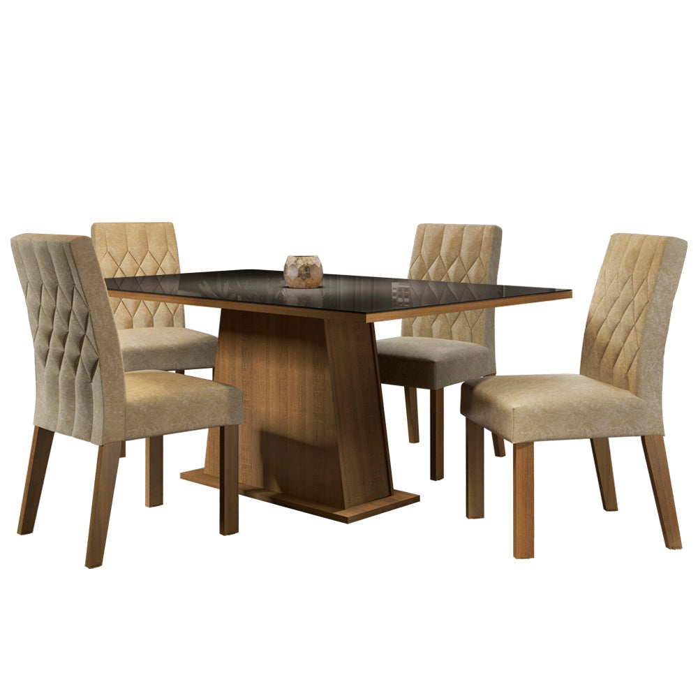 Conjunto Sala de Jantar Madesa Grazi Mesa Tampo de Vidro com 4 Cadeiras Rustic/Preto/Imperial