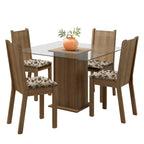 Conjunto Sala de Jantar Madesa Maya Mesa Tampo de Vidro com 4 Cadeiras Rustic/Bege Marrom