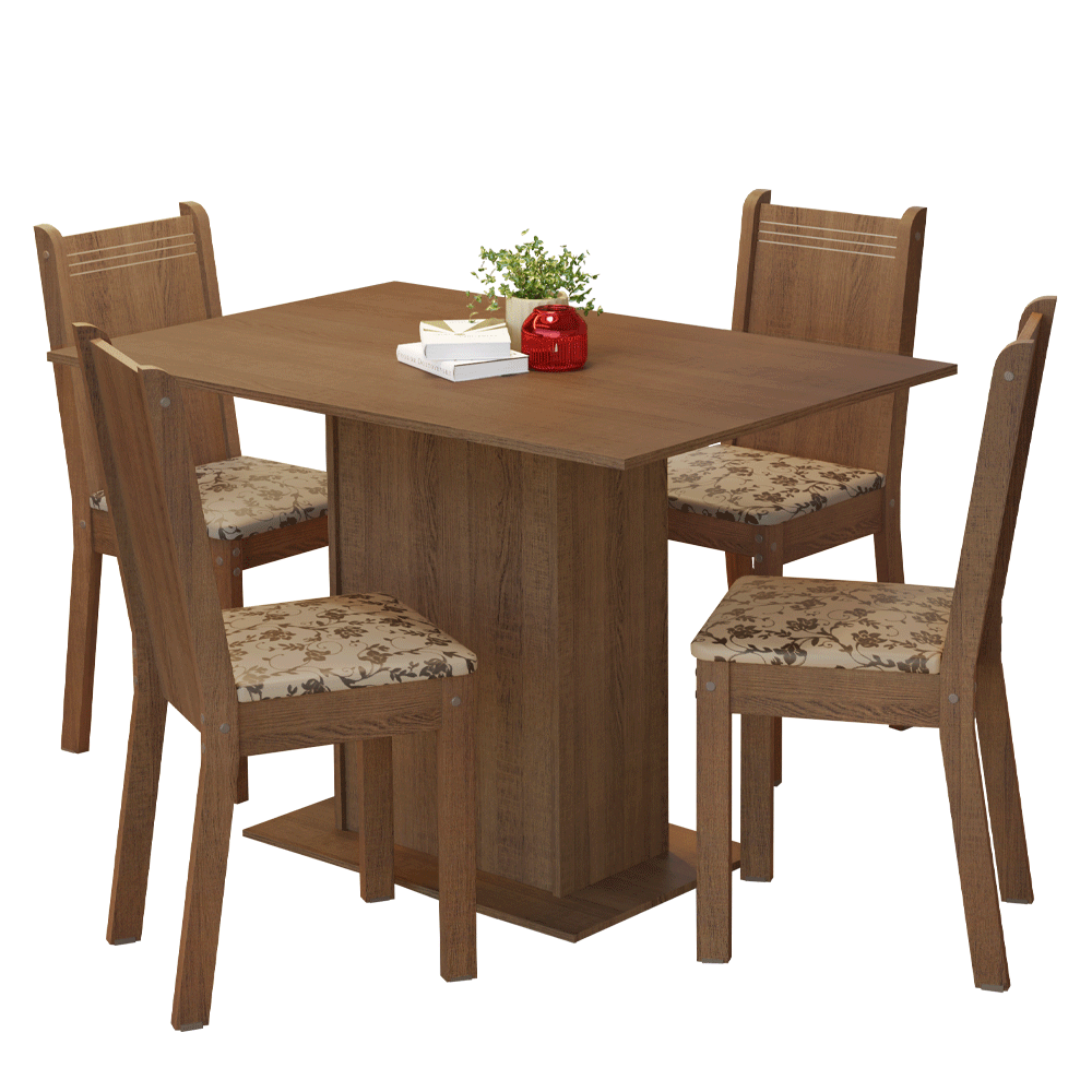 Conjunto Sala de Jantar Madesa Luana Mesa Tampo de Madeira com 4 Cadeiras Rustic/Bege Marrom
