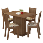 Conjunto Sala de Jantar Madesa Luana Mesa Tampo de Madeira com 4 Cadeiras Rustic/Floral Hibiscos