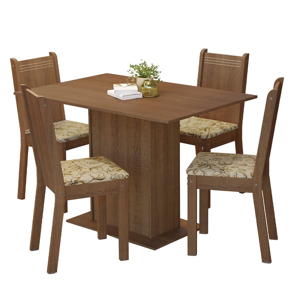 Conjunto Sala de Jantar Madesa Luana Mesa Tampo de Madeira com 4 Cadeiras Rustic/Lírio Bege