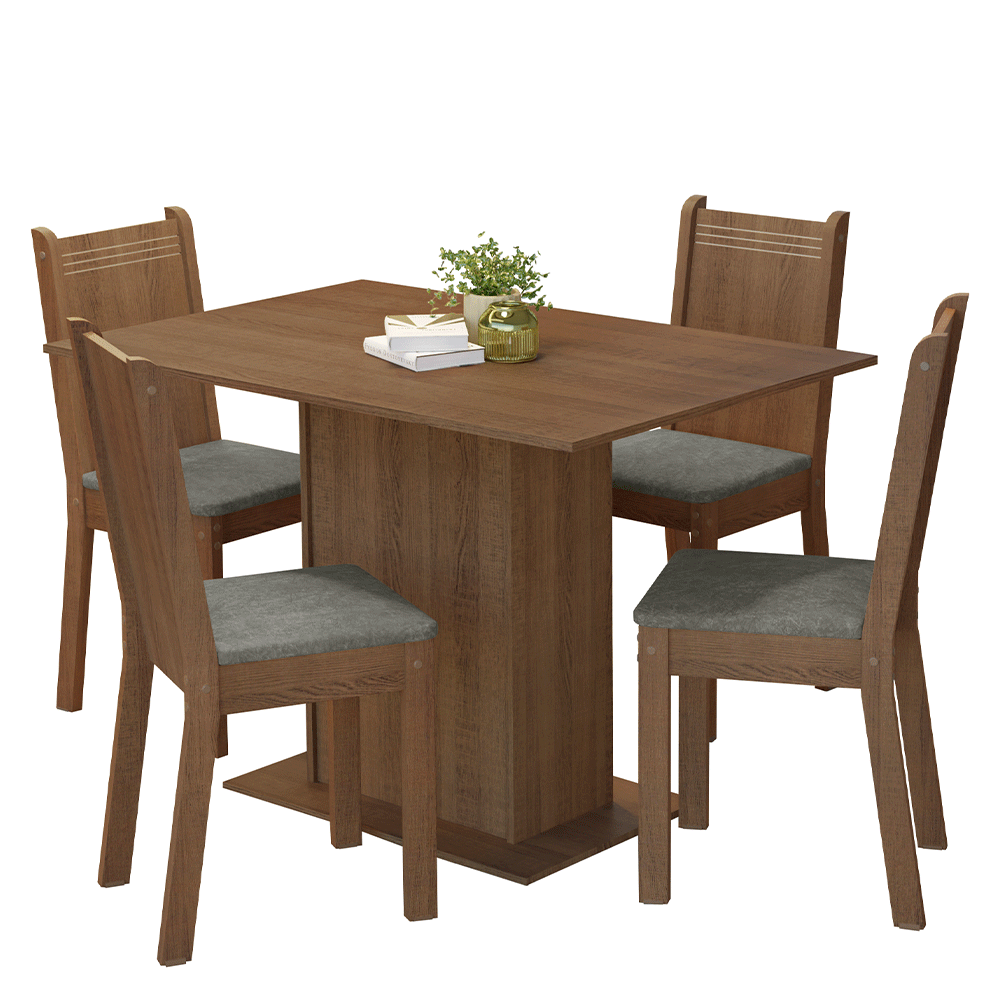 Conjunto Sala de Jantar Mesa Tampo de Madeira 4 Cadeiras Rustic/Silver Luana Madesa