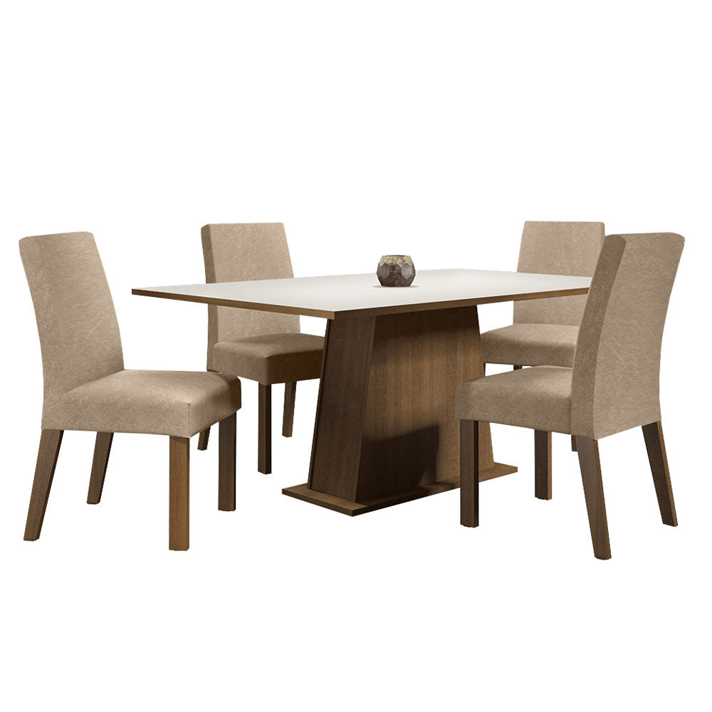 Conjunto Sala de Jantar Madesa Flavia Mesa Tampo de Madeira com 4 Cadeiras Rustic/Branco/Imperial