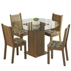 Conjunto Sala de Jantar Madesa Débora Mesa Tampo de Vidro Redondo 4 Cadeiras Rustic/Bege Marrom